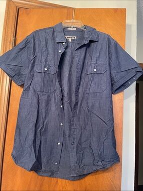 Express Short Sleeve Button-Down Shirt - Indigo Blue
